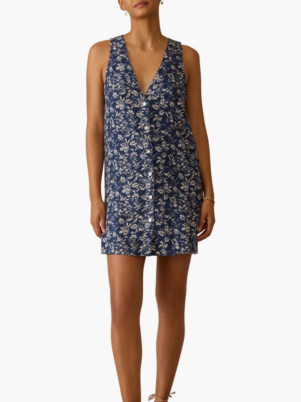 Faherty Alston Navy Floral Button-Front Mini Dress